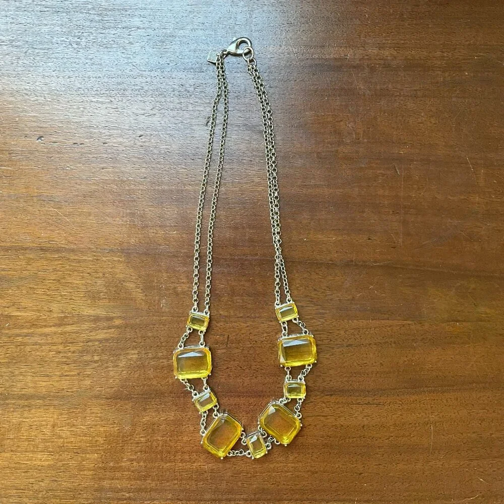 Banana Republic Yellow Gemmed Necklace with Silver Toned Chain